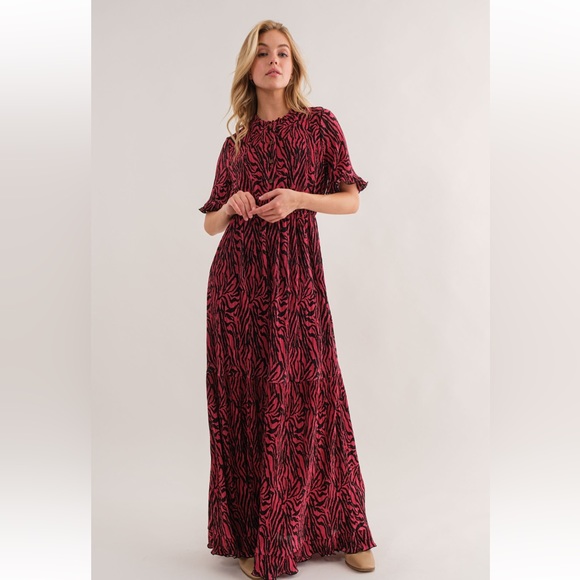 22 Boho Floral Print Striped Velvet Maxi Dress - Picture 2 of 3